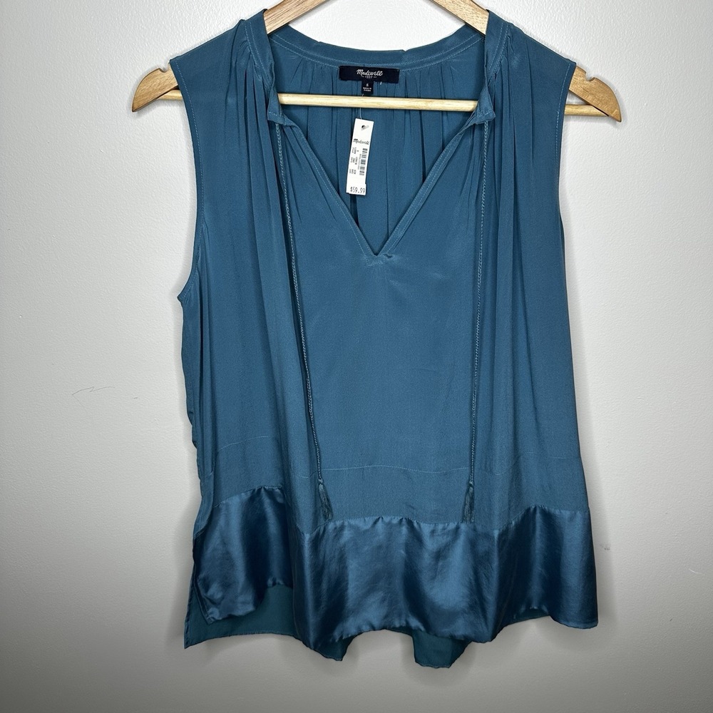 Madewell Womens‎ Shadowbox Blouse Sleeveless Flowy Silk Top Teal  Blue Small New